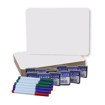 Flipside Dry Erase Boards, 9in x 12in, Colored Pens and Erasers, PK12 31003